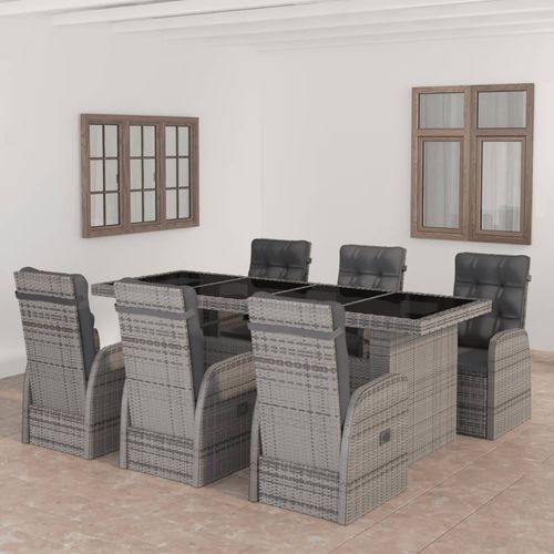 Moderne Tisch- und Stuhlkombination - vidaXL 7-tlg : 3059344 - desayo - für Garten / Rattan / pulverbeschichteter Stahl