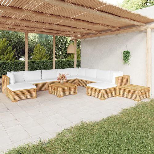 Modernes Lounge-Gartenmöbel - vidaXL 12-tlg : 3100887 - desayo - Massivholz / Teakholz / Stoff