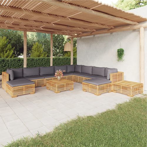 Modernes Lounge-Gartenmöbel - vidaXL 12-tlg : 3100888 - desayo - Massivholz / Teakholz / Stoff