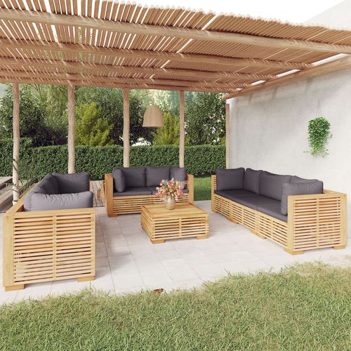 Modernes Lounge-Gartenmöbel - vidaXL 9-tlg : 3100874 - desayo - Massivholz / Teakholz / Stoff