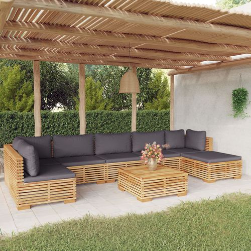 Modernes Lounge-Gartenmöbel - vidaXL 8-tlg : 3100910 - desayo - Massivholz / Teakholz / Stoff