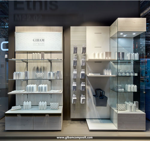 Mehrzweck-Präsentierregal - M22.02 ETHIS - GIBAM SHOPS SPA - für Kosmetika / wandmontiert / Holz