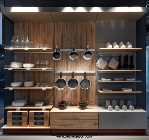 Mehrzweck-Präsentierregal - M18.03 - GIBAM SHOPS SPA - Holz / Glas / Platten