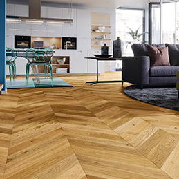 Mehrschichtparkett - CARAMEL CHEVRON 130 - Barlinek - Eiche / gebürstet / lackiert