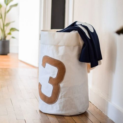 Leder-Wäschekorb - Camel  - 727 sailbags - Stoff / aus recycelten Segeln