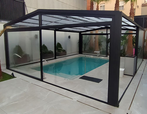 Hohe Schwimmbadüberdachung - Tarraco - COVERTTO - feststehend / Glas / Polycarbonat