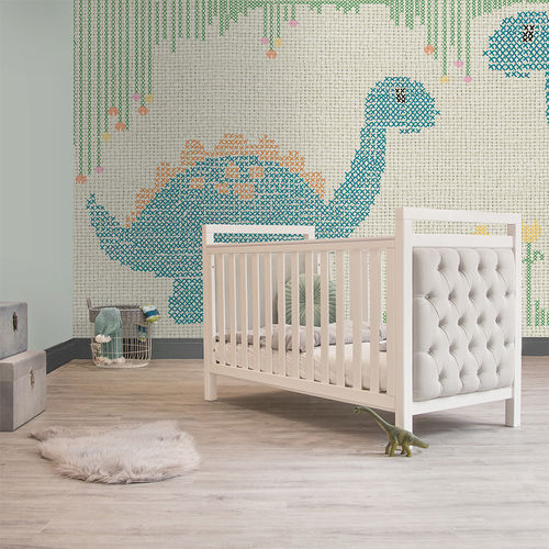 Tapete / originelles Design - CROSS STITCH DINO - Skinwall - Vlies / Glasfaser / Vinyl