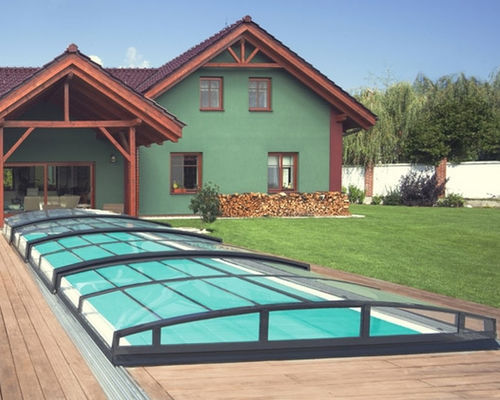 Niedrige Schwimmbadüberdachung - CASABLANCA INFINITY - ALBIXON a.s. - teleskopisch / Aluminium / Polycarbonat