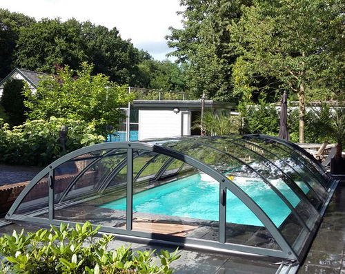 Halbhohe Schwimmbadüberdachung - KLASIK CLEAR / KLASIK PRO CLEAR - ALBIXON a.s. - teleskopisch / Aluminium / Polycarbonat
