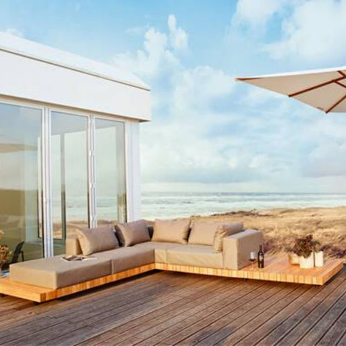 Modernes Lounge-Gartenmöbel - PLATEAU Lounge - Solpuri - abperlendes Gewebe / Holz / für Privatgebrauch