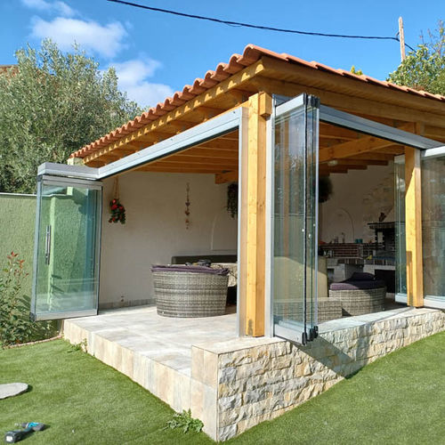 Glasfaltwand - IN AGIOS STEFANOS - Atrio Glass Doors - Kristall / mit Doppelverglasung / zweiflügelig