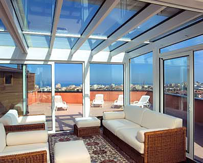Angebaute Pergola - ATRIUMS - Atrio Glass Doors - Glas / Polycarbonat / maßgefertigt