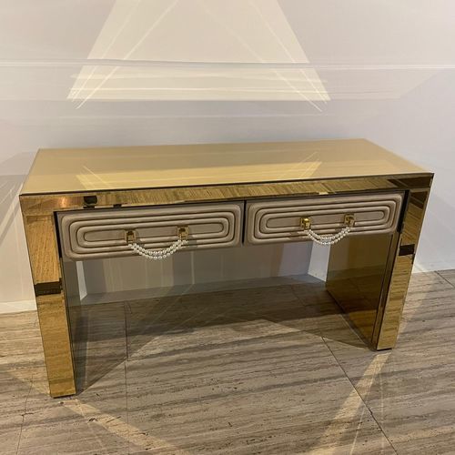 Moderner Konsolentisch - Collier - Fertini Casa - Rauchglas / goldfarbenes Metall / Leder