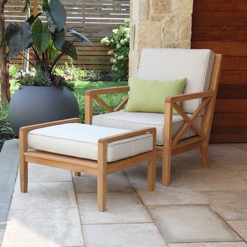 Moderner Sessel - APEX : 5075 - COUNTRY CASUAL TEAK - Stoff / Teakholz / mit Fußstütze