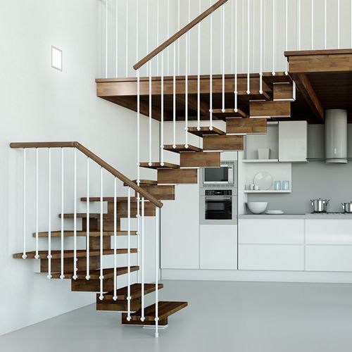 Viertelgewendelte Treppe - K20-KIT - d'OPERA STAIRS - halbgewendelt / Holzstufen / mit Holzstruktur