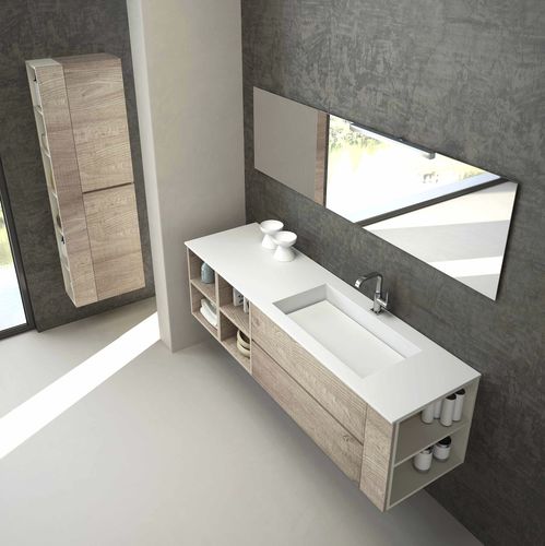 Doppelter Waschtisch-Unterschrank - SHERWOOD COMP 01 - NOVEL BATHROOM FURNITURE - wandmontiert / lackiertes Holz / Holzfurnier