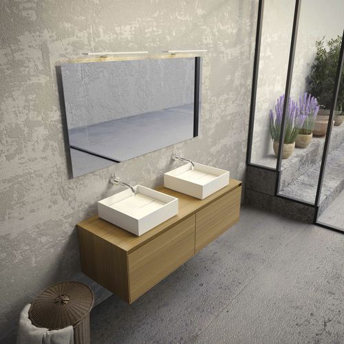 Doppelter Waschtisch-Unterschrank - THIN LINE - NOVEL BATHROOM FURNITURE - wandmontiert / Eiche / Nussbaum