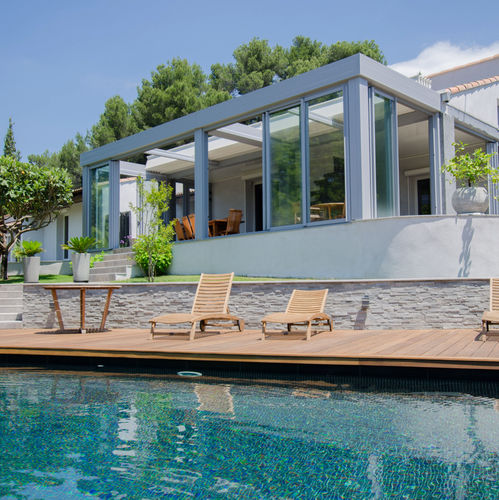 Selbsttragende Pergola - SKYLOUNGE - ESPACE LOUNGE - angebaut / Aluminium / extrudiertes Aluminium