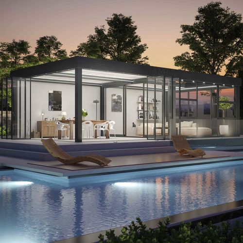 Angebaute Pergola - ESPACIUM - ESPACE LOUNGE - selbsttragend / Aluminium / motorisiert