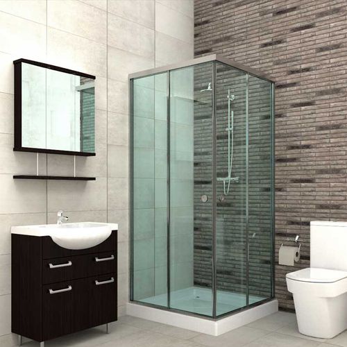 Glas-Duschkabine - SH 56 45 - Salinox - Aluminium / mit Schiebetür / für Eckeinbau