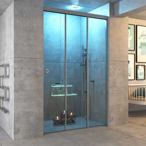 Glas-Duschkabine - SH 75 52 - Salinox - Hartglas / Aluminium / mit Schiebetür