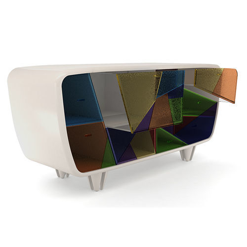 Sideboard / originelles Design - Vitral - BITANGRA - lackiertes Holz / Glas / mit Schubladen
