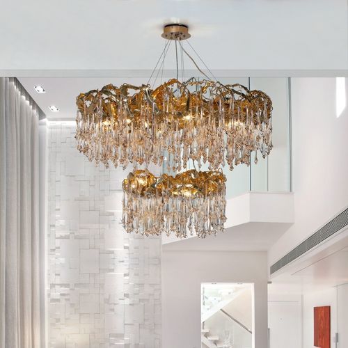 Moderner Kronleuchter - LINE SCULPTURE DOUBLE - K-LIGHTING - Glas / Aluminium / für Gewerbegebrauch