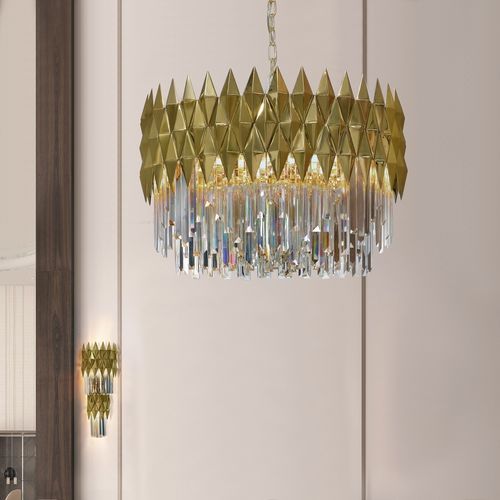 Moderner Kronleuchter - LINE LUNE MEDIUM - K-LIGHTING - Kristall / Edelstahl / 12 Glühbirnen