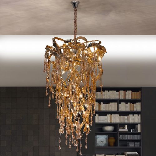 Moderner Kronleuchter - LINE SCULPTURE - K-LIGHTING - Glas / Aluminium / 15 Glühbirnen