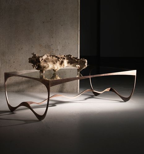 Moderner Couchtisch - Memphis - TOM FAULKNER - Glas / Gestell aus Stahl / rechteckig