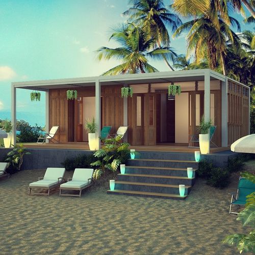 Bungalow-Stil-Haus - 28M2 - Teck Time - modern / mit Terrasse / Stahl