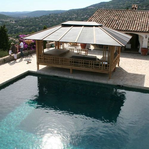 Pavillon für Spas - 20M2 - Teck Time - aus Teakholz / aus geflochtenem