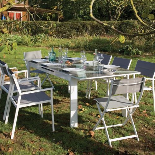 Moderner Tisch - VEGETAL - Ezeis - Hartglas / HPL / Gestell aus Aluminium