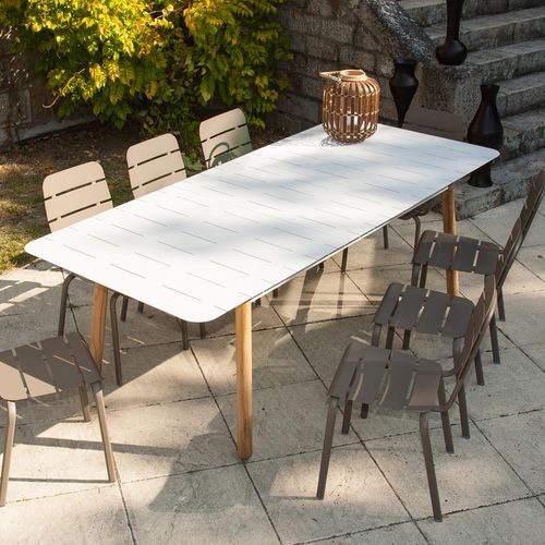 Moderner Esstisch - ALICANTE - Ezeis - Aluminium / Gestell aus Teakholz / rechteckig