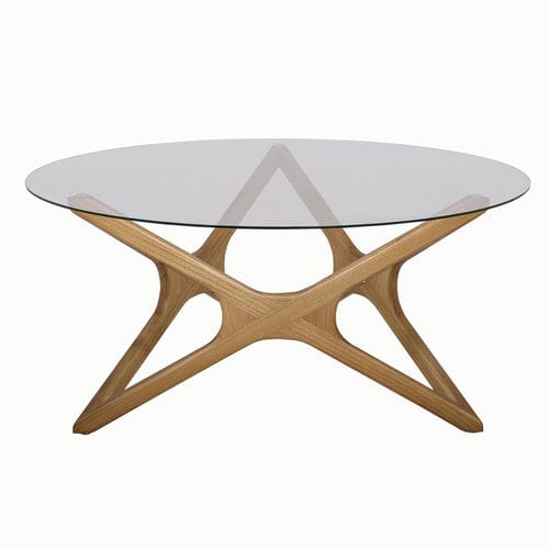 Moderner Couchtisch - DINA - Ezeis - Hartglas / Gestell aus Massivholz / rund