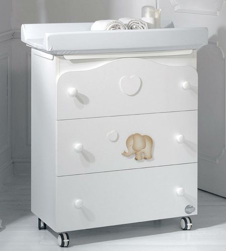 Holz-Wickeltisch - ELEFANTINO - Baby Expert - auf Rollen