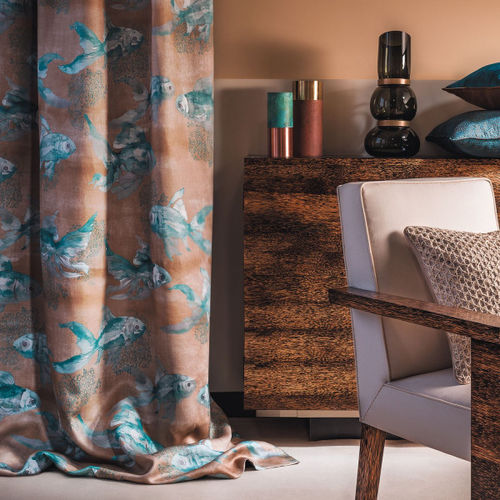 Möbelstoff - DANSE DES CYPRINS - MISSIA - Tiermuster / Leinen / Satin