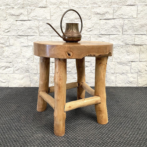 Rustikaler Beistelltisch - JADE - ARRELART - Teakholz / Gestell aus Teakholz / rund