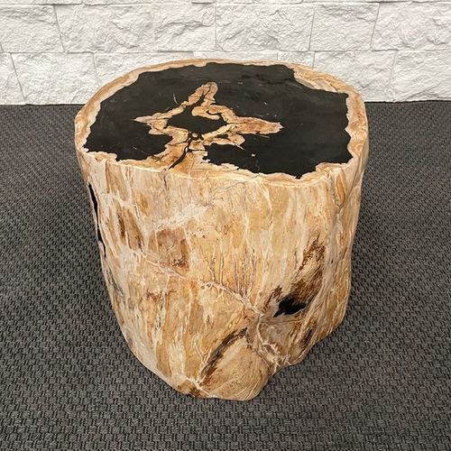 Moderner Beistelltisch - LOREN - ARRELART - versteinertes Holz / Gestell aus versteinertem Holz / oval