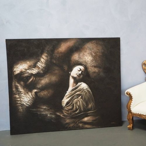 Handgemalt-Gemälde - QUADRE1 - ARRELART - Portrait / Tiermuster