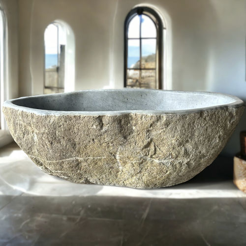 Ovale Badewanne - CRETA - ARRELART - freistehend / für Wohnungen / Naturstein