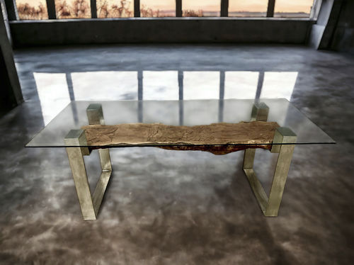 Esstisch / originelles Design - TAUMEN34 - ARRELART - Tropenholz / Kristall / Gestell aus rostfreiem Edelstahl