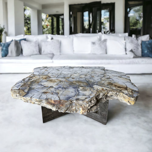 Moderner Couchtisch - MONACO - ARRELART - versteinertes Holz / Gestell aus Metall / handgefertigt