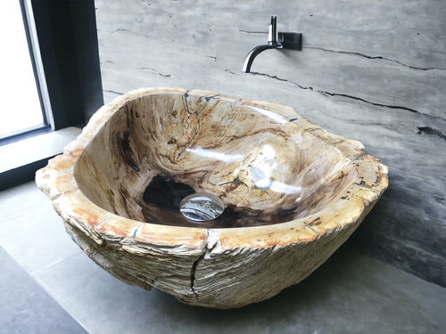 Aufsatzwaschbecken - ZAMBIA - ARRELART - versteinertes Holz / handgefertigt / organisch