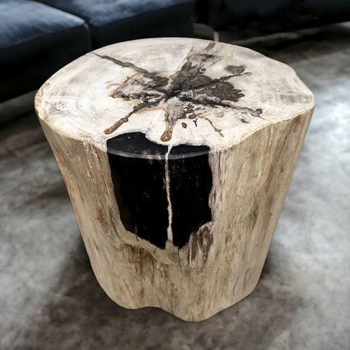 Moderner Hocker - BLACK - ARRELART - versteinertes Holz / Gestell aus versteinertem Holz / handgefertigt