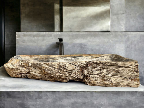 Aufsatzwaschbecken - HAMILTON - ARRELART - versteinertes Holz / handgefertigt / rechteckig