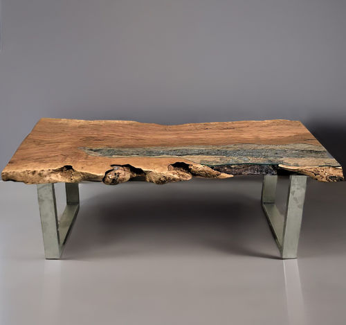 Esstisch / originelles Design - ARAVA - ARRELART - Tropenholz / Glas / Gestell aus Stahl