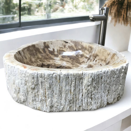 Aufsatzwaschbecken - THIERRY - ARRELART - versteinertes Holz / handgefertigt / rund