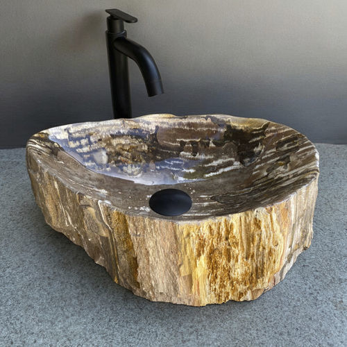 Aufsatzwaschbecken - CAMEROON - ARRELART - versteinertes Holz / nach Maß / individuell gestaltbar