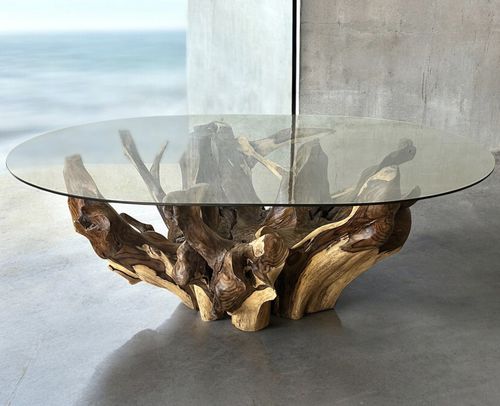 Moderner Esstisch - TAUMEN10 - ARRELART - Glas / Gestell aus lackiertem Holz / Gestell aus Rosenholz